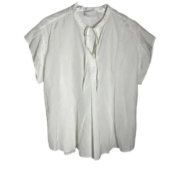 ENRICA Japan size 38 (Small) white blouse ties at neck silk cotton blend top - Picture 1 of 8